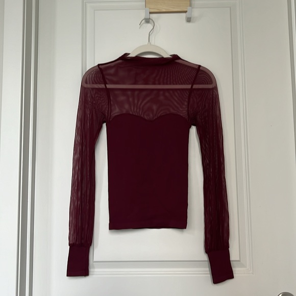 Free People Tops - Free People Partially Mesh Long Sleeve Maroon Dark Red Size XS and S